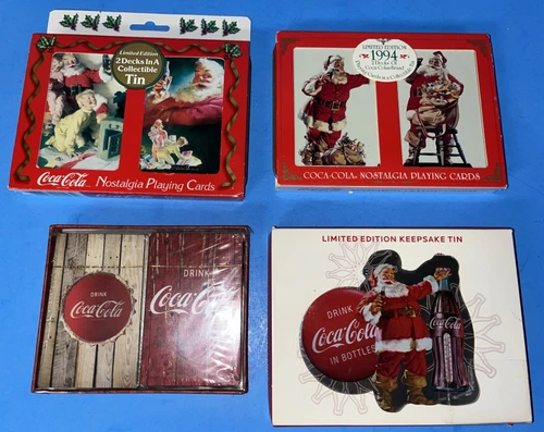 Lot of 4 VTG Coca Cola  Santa Playing Cards Sealed Decks w/ Tins NEW