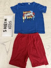 New  SHEIN   Boys Gamer Shirt  Shorts Set Blue/Red Outfit Sz 6Y