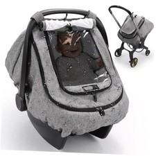Waterproof Car Seat Cover for Baby, 2-Layer Car Seat Rain Cover with Clear Gray