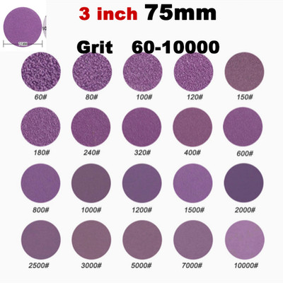 75mm Wet and Dry Sanding Discs 3 inch Grit 60-10000 Sandpaper Hook and Loop Pads