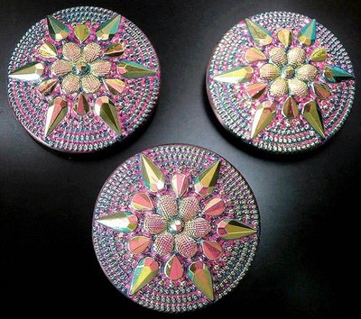 3 Czech UNIQUE Glass Buttons #P544 - 36 mm or 1-3/8'' - IRIDESCENT