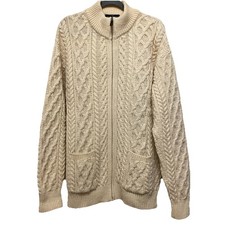 The Irish Store Gr. L Aran Diamond Knit Cream 100% Merino Wool Zip Cardigan