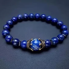 Lapis Lazuli Bracelet 8mm Round Healing Crystal Gemstone Beaded Stretch Bracelet