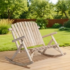 38in Double-Person Adirondack Rustic, Wooden Rocking Chair Outdoor Garden