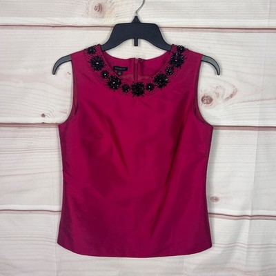 Talbots Top Womens 2 Pink Silk Blouse Sleeveless Beaded Neck Lined Zipper Solid