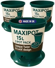 3-Pack 15L Plant Pots & Saucers Green UK Made Value Set - Prevent Overwatering