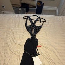 Mac Duggal Black Sequin Formal Sleeveless prom/ wedding  dress Straps 