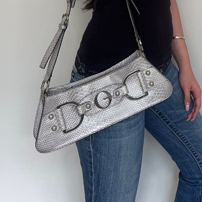Vintage Y2K Guess G Hardware Metallic Snake Embossed East-West Baguette Shoulder