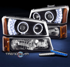 For 03-06 Chevy Silveradoavalanche Halo Led Black Projector Headlight Blue Drl