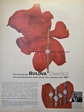 Bulova Dewdrop Precious-Jewelry Watch Vivid Red Flowers Print Ad 1963