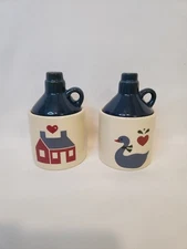 Country House Heart JugHerb Container Blue Lidded Vtg 4.5" Farmhouse Set Of 2