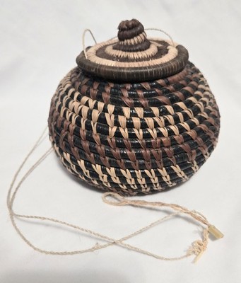 Handwoven Indigenous Artisan Rainforest Lidded Basket 5-1/2''