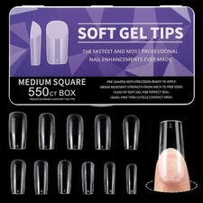 550Pcs Medium Square Nails Full Cover Clear Fake Nail Tips for medium square