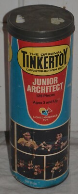 Vintage Tinkertoy Junior Architect 125 Piece Set- Pieces Missing