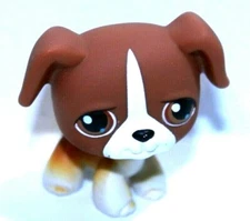 Littlest Pet Shop Hasbro Boxer Dog Brown White Accents Brown Eyes Retired 2004