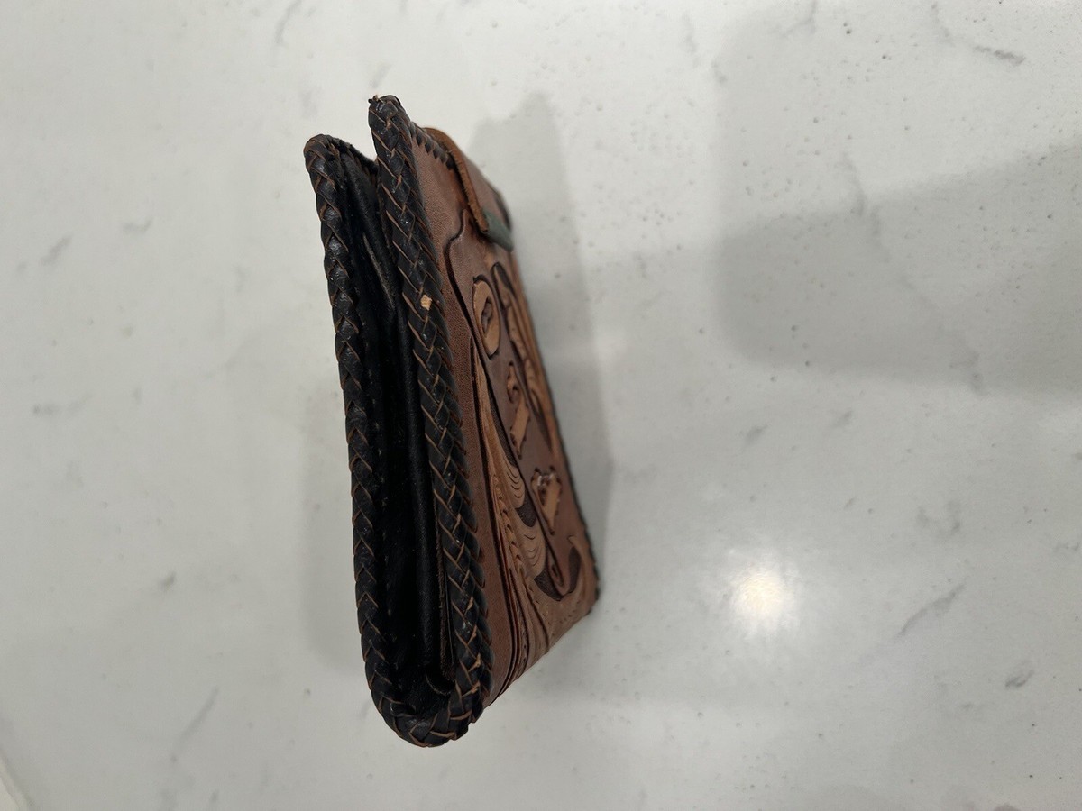 Handmade "Flo”Wallet Hand Tooled Vintage Mexican Leather Bifold Cognac View 6