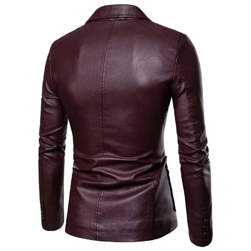 Blazer Borgoña Dos Botones Hecho a Mano Para Hombre Cuero Genuino Piel de Cordero Formal Fiesta - Imagen 2 de 5