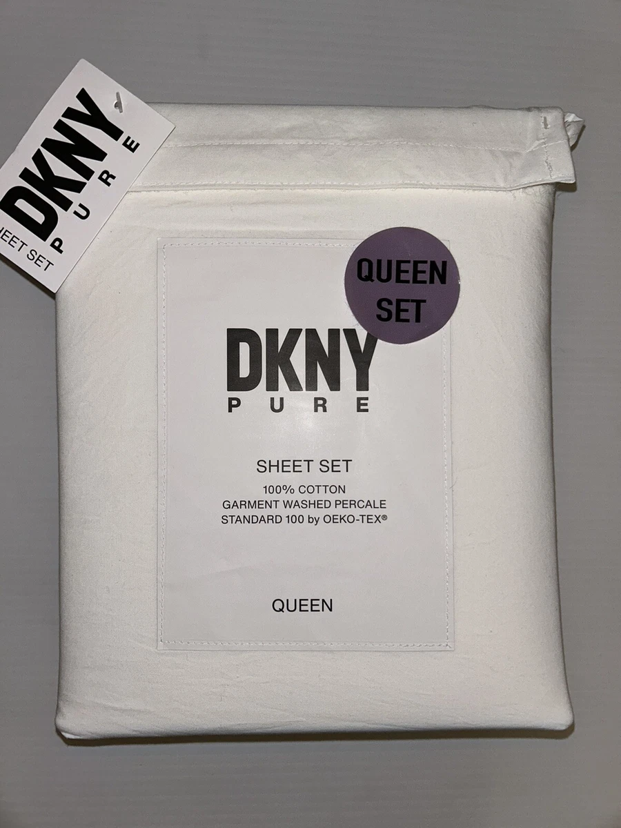 DKNY PURE 4PC 100% Pure Cotton Percale White QUEEN Sheet Set | eBay