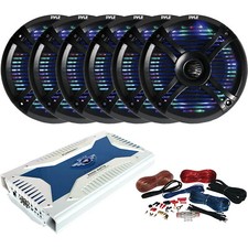 6 x Pyle PLMRX68LEB 6.5" Speakers w/ MultiColor LED, 6-Channel Amplifier w/ Kit