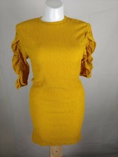 Trafaluc by Zara Women Yellow Casual Dress Stretch Ruffle Small New Looks Medium