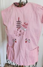 Small Pink Embroidered Frock, Smock, Apron,Grandwear, Pockets, Button Up Back
