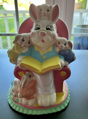 Vintage 1995 Loomco Cookie Jar Grandma Bunny Reading Book To Bunnies 12 