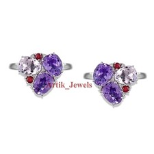 Natürlich Amethyst Edelstein Mit 14K Weiß Vergoldet Silber Manschettenknopf