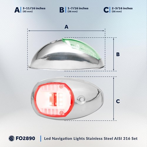 LED Boat Navigation Lights - Bow Light, Horizontal Mount Sidelight, Red & Green, - Picture 8 of 9