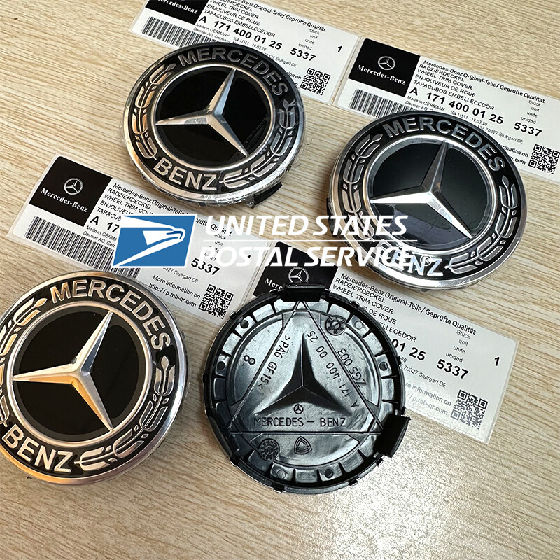 For Mercedes A B C E S M GLE GLA Class Black Alloy Wheel Centre Caps 75mm Badge