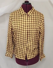 Vtg Mark Shale 100% Silk Elegant Career Houndstooth Blouse Long Sleeve Size 8