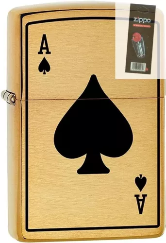 Zippo 08330 Ace of Spades Brushed Brass Lighter + FLINT PACK
