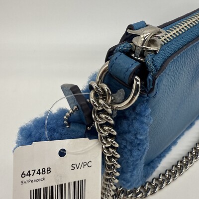 Coach Bag Small Wristlet Blue Peacock Shearling Nolita 15 64748b