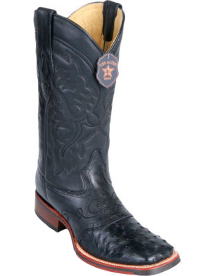 Los Altos BLACK Ostrich Square Toe TPU Rubber Sole Western Cowboy Boot D