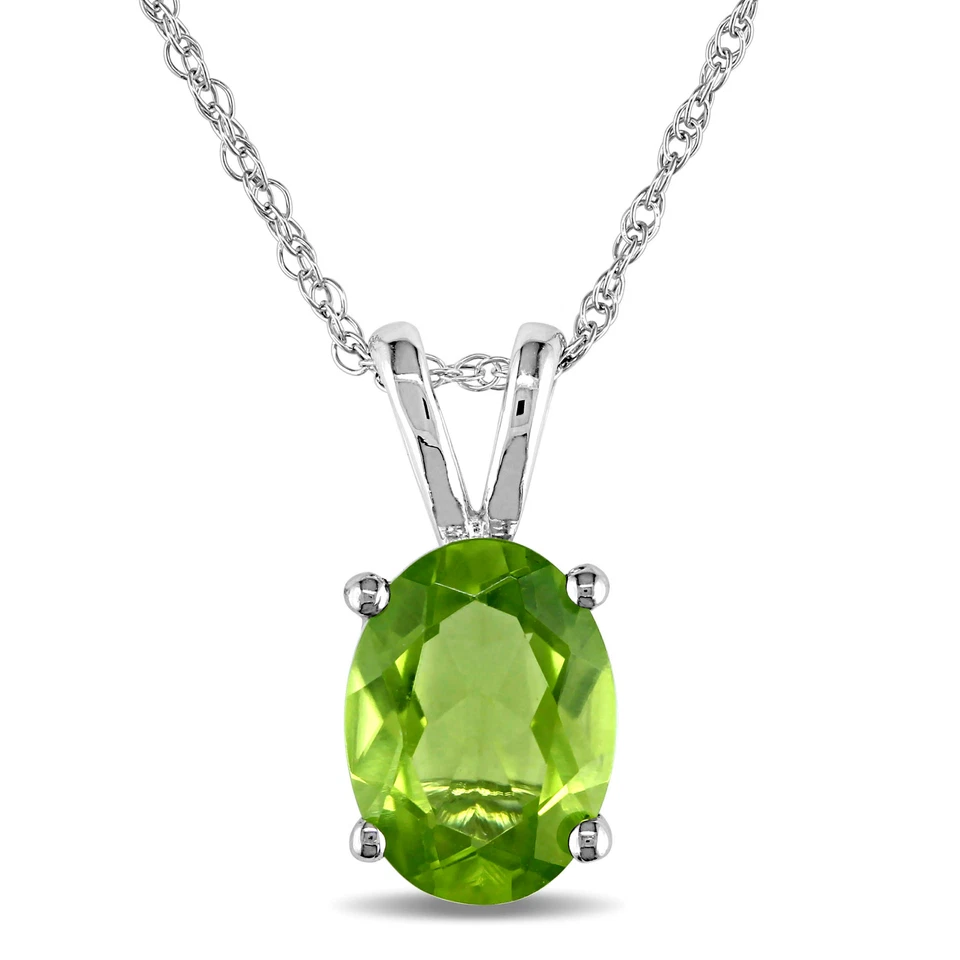 Amour 10k White Gold Peridot Solitaire Pendant with Chain