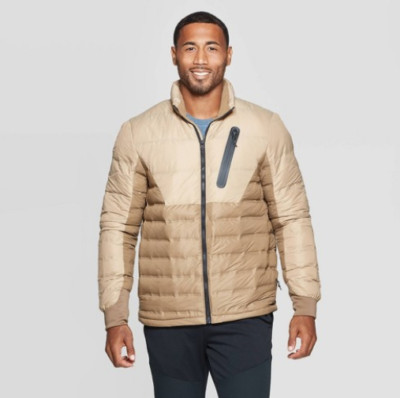 khaki lightweight puffer jacket