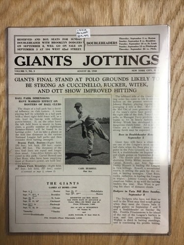 1940 New York Giants Jottings Volume V No. 5 August 28th - 第 1/2 張圖片