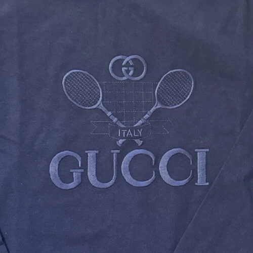 Auténtica camiseta Gucci bordada con logotipo de tenis de gran tamaño manga larga para hombre talla S Foto 3 de 4
