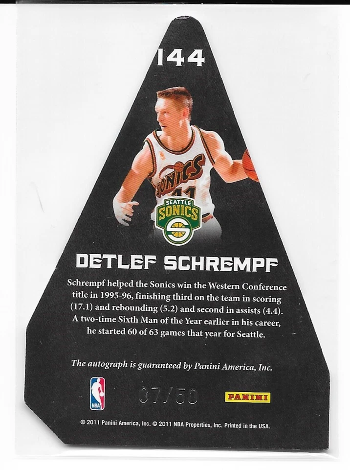 Panini Crown Royale Detlef Schrempf Choice Award 2011 plateado azul automático 07/50 144 Foto 2 de 2