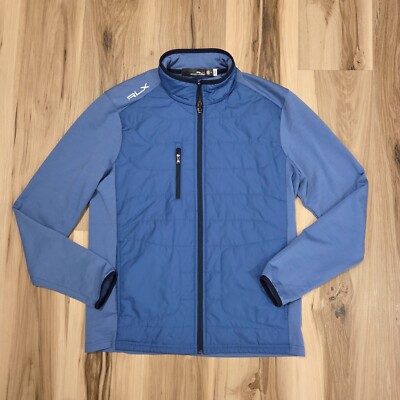 RLX Ralph Lauren Jacket Men's M Blue Panelled Stretch Terry Golf Full Zip