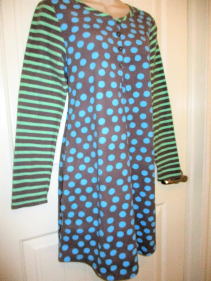 Camisón polar a lunares gris/azul HUE con rayas verdes Slv, botones, bolsillos, M Foto 3 de 4