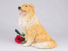Large 190 Cubic Inches Orange  White Collie Resin Urn for Cremation Ashes