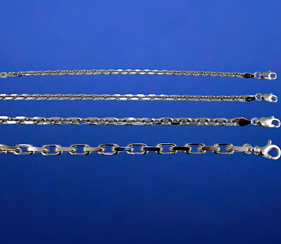 Colar de corrente de ouro branco 14K sólido rolo cabo elo real 2,5mm-5mm 16"-30"