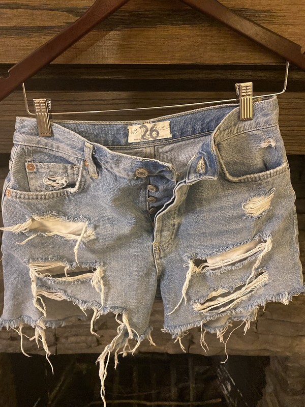 Free People Womens 26 Light Wash Distressed Raw Hem Denim Jean