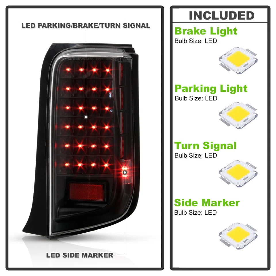 2008 2009 2010 Scion Xb Bb JDM Black LED Tail Lights Brake Lamps Left+Right Pair - Image 4 of 4