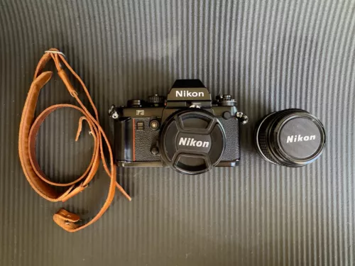 Nikon F3 35mm SLR Film Camera w/ 2 Lenses (28mm & 35mm) & Leather Strap