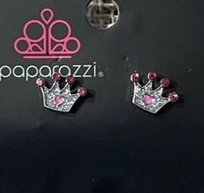 Adults, Girls, Teens~ 👑Crown Earrings 👑Silver w PINK Rhinestones 🔥 WOW