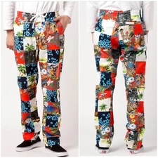 HUF Pant Men M Nonstandard Aloha Patchwork Easy Hawaii Tropical Drawstring Skate