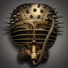 Metallic Steampunk Spike Gas Mask Full Face Masquerade Submarine - Gold