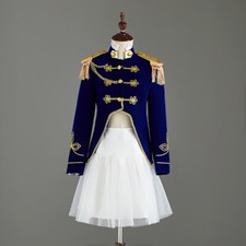 Womens Tassel Epaulette Crop Suit Velvet Jacket Skirt Cheerleader Outfit Retro
