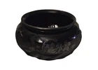 Vtg. LE Smith Black Amethyst Glass Bowl Silver Floral Overlay & Embossed Design.